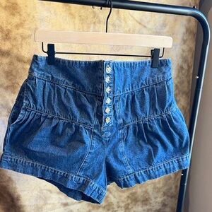Denim Button-Front Women's Shorts - Blue